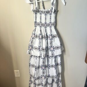 HILL HOUSE the nap tiered Elegant White and Blue Floral Maxi Dress